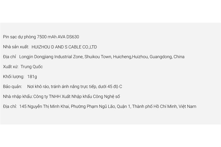 Pin sạc dự phòng 7500 mAh 10.5W AVA DS630 Màu Đen