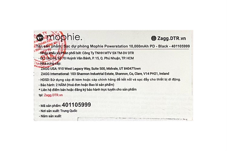 Pin sạc dự phòng Polymer 10.000 mAh Type C PD Mophie Powerstation XL Màu Đen