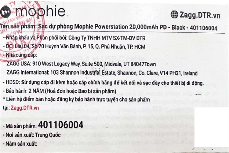 Pin sạc dự phòng Polymer 20.000 mAh Type C PD Mophie Powerstation XXL