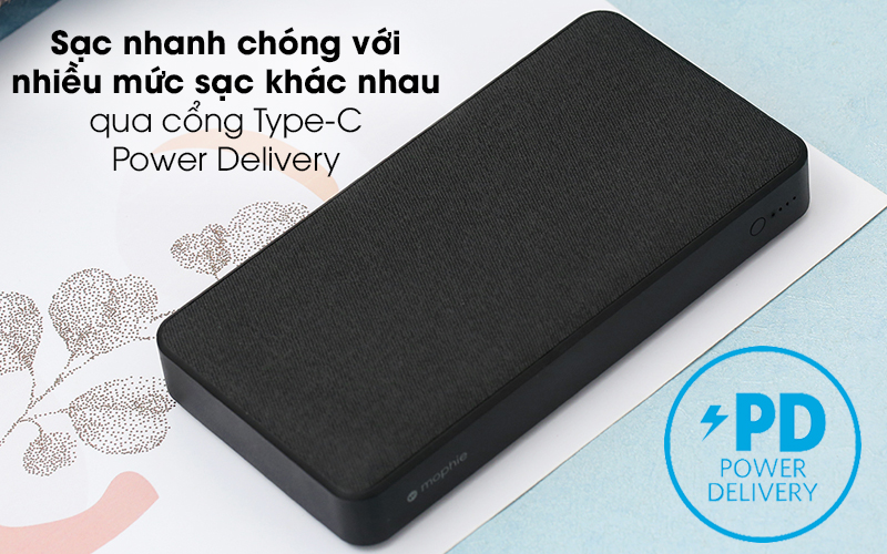 Pin sạc dự phòng Polymer 20.000mAh Type C PD Mophie Powerstation Đen - Cổng Type C Power Delivery đáp ứng nhiều mức điện áp khác nhau Pin sạc dự phòng Polymer 20.000mAh Type C PD Mophie Powerstation Đen - Cổng Type C Power Delivery đáp ứng nhiều mức điện áp khác nhau