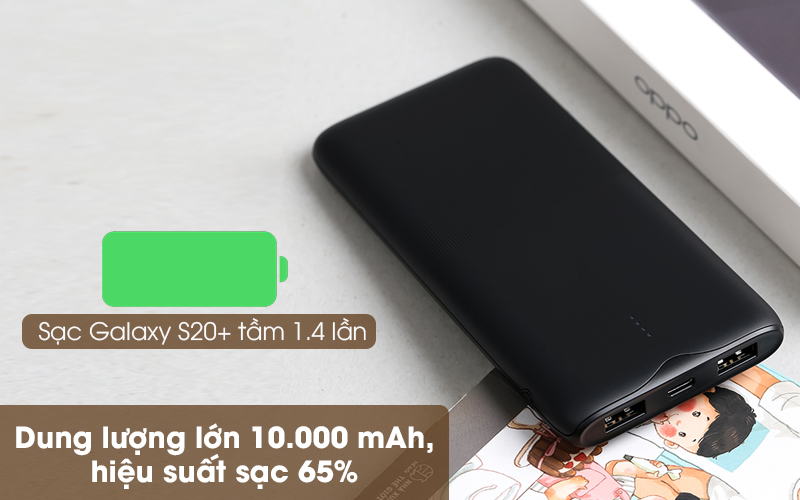 Pin sạc dự phòng Polymer 10.000mAh Type C PD QC3.0 18W OPPO PBT02 - Sạc được nhiều lần với dung lượng pin lớn 10.000 mAh, hiệu suất sạc 65%