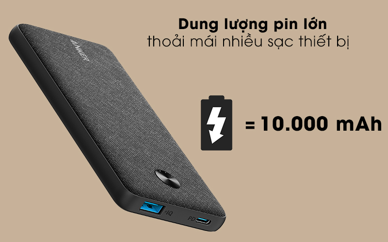 Pin sạc dự phòng Polymer 10.000mAh Type C PowerCore Slim PD Anker A1231 - Dung lượng pin