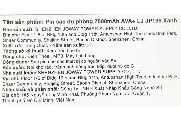 Pin sạc dự phòng 7500 mAh 10W AVA+ LJ JP199 Màu Xanh ngọc