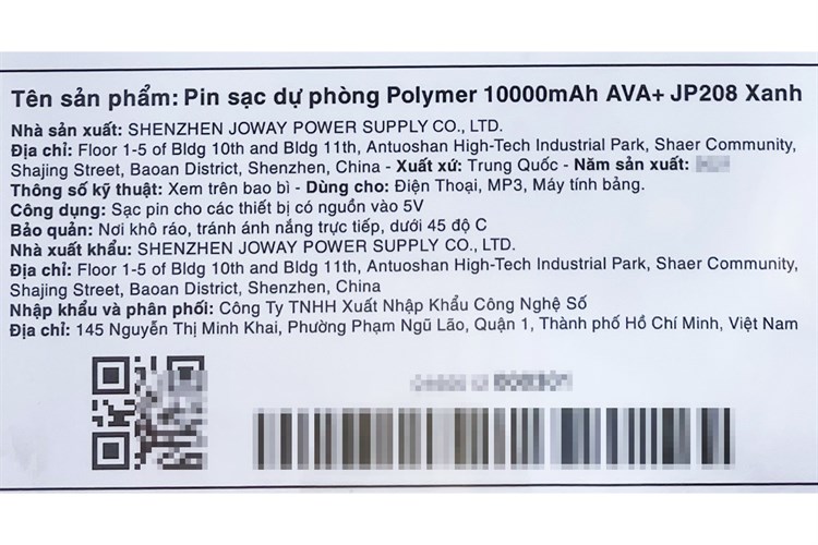 Pin sạc dự phòng Polymer 10.000mAh 10W AVA+ JP208 Màu Xanh lá