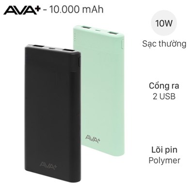 Pin sạc dự phòng Polymer 10.000mAh 10W AVA+ JP208