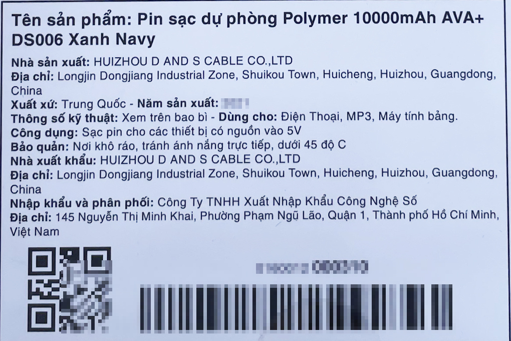 Pin sạc dự phòng Polymer 10000mAh 10.5W AVA+ DS006 - 10