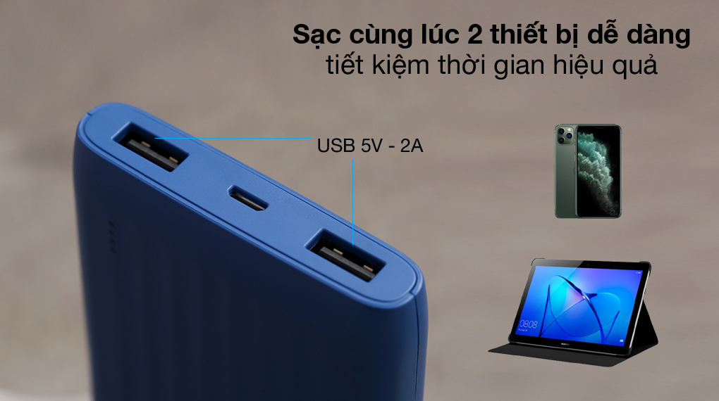 Sạc cùng lúc 2 thiết bị - Pin sạc dự phòng Polymer 10000mAh AVA+ DS006
