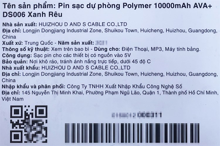 Pin sạc dự phòng Polymer 10000mAh 10.5W AVA+ DS006 Màu Xanh rêu
