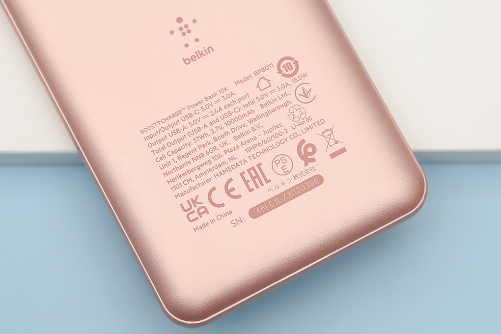 Pin sạc dự phòng Polymer 10.000 mAh Type C PD 15W Belkin Pocket Power BPB011 Màu Vàng Hồng