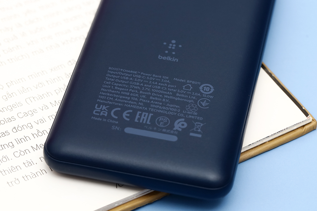 Pin sạc dự phòng Polymer 10.000 mAh Type C PD 15W Belkin Pocket Power BPB011 Màu Xanh Dương