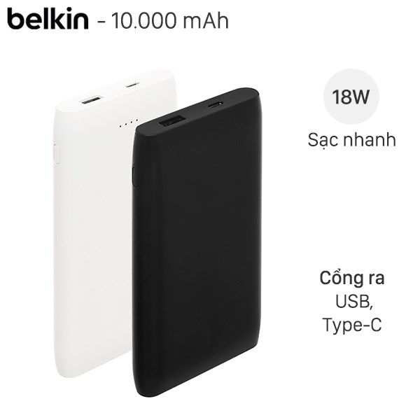 Pin sạc dự phòng Polymer 10.000 mAh Type C 18W PD Belkin Pocket Power BPB001