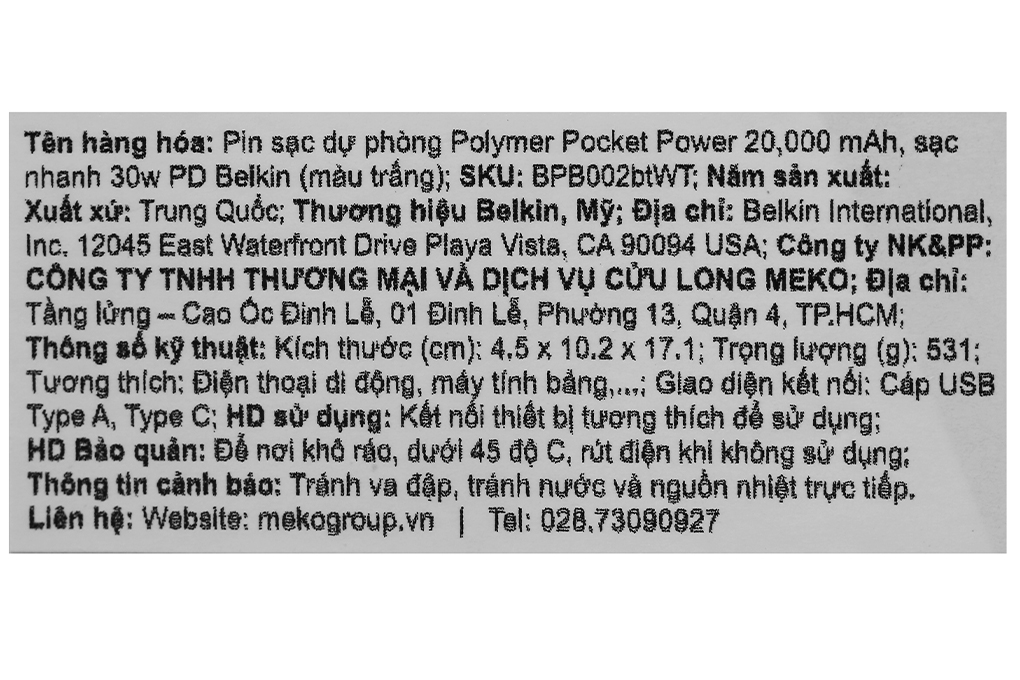 Pin sạc dự phòng Polymer 20.000 mAh Type C 30W PD Belkin Pocket Power BPB002 - 13