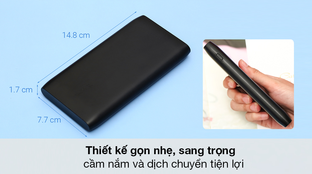 Pin sạc dự phòng Polymer 10.000 mAh Type C 18W PD Belkin Pocket Power BPB001 Đen - Thiết kế đơn giản, tinh tế, kích thước gọn nhẹ tiện mang theo
