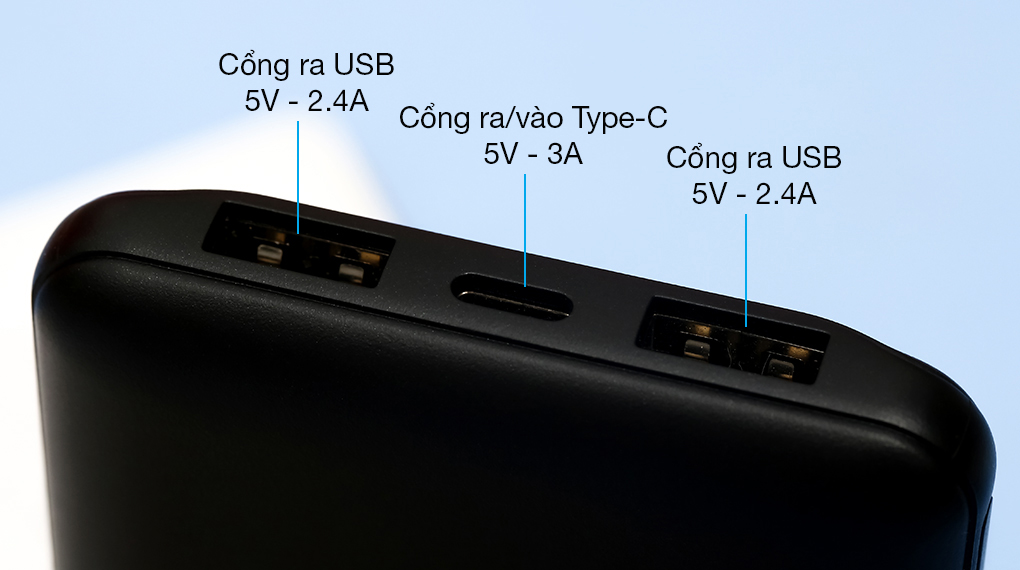Pin sạc dự phòng Polymer 10.000 mAh Type C 15W PD Belkin Pocket Power BPB011 Đen - Có 2 cổng USB 5V - 2.4A và 1 giao tiếp Type-C 5V - 3A