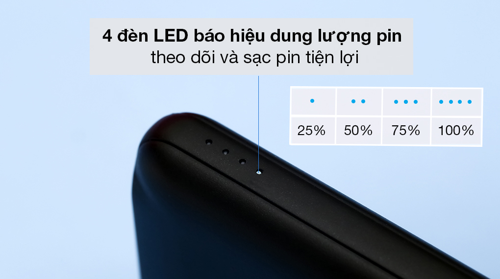 Pin sạc dự phòng Polymer 10.000 mAh Type C 15W PD Belkin Pocket Power BPB011 Đen - Theo dõi lượng pin hiện tại của sạc dự phòng trực quan với 4 chiếc đèn báo hiệu