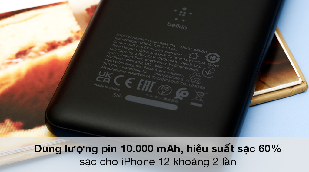 Pin sạc dự phòng Polymer 10.000 mAh Type C 15W PD Belkin Pocket Power BPB011 Đen - Tự tin chinh phục mọi hành trình với dung lượng pin lên đến 10.000 mAh