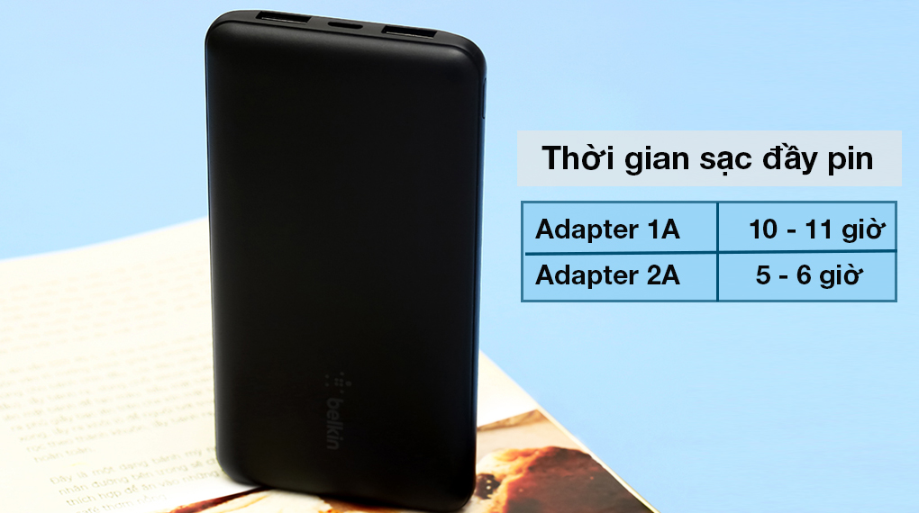 Pin sạc dự phòng Polymer 10.000 mAh Type C 15W PD Belkin Pocket Power BPB011 Đen - Thời gian sạc lại