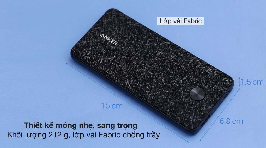 Pin sạc dự phòng Polymer 10000mAh Type C PD 20W Anker PowerCore Slim A1244 - Bề mặt chống trầy xước