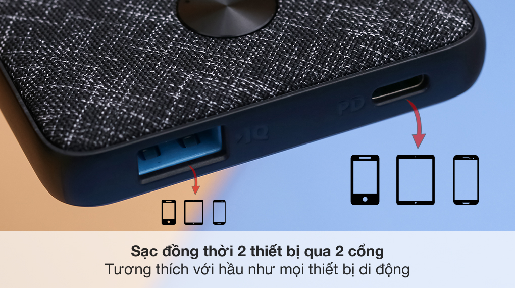 Pin sạc dự phòng Polymer 10000mAh Type C PD 20W Anker PowerCore Slim A1244 - Sạc đồng thời 2 thiết bị