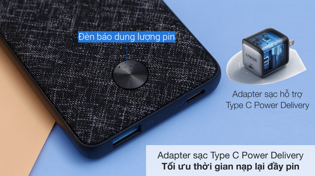 Pin sạc dự phòng Polymer 10000mAh Type C PD 20W Anker PowerCore Slim A1244 - Tích hợp công nghệ Power Delivery