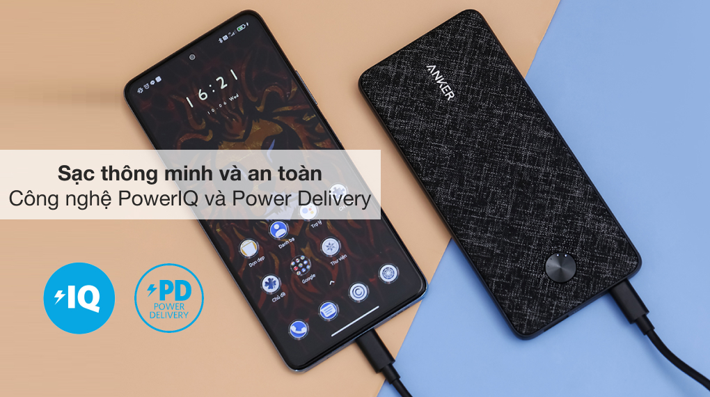 Pin sạc dự phòng Polymer 10000mAh Type C PD 20W Anker PowerCore Slim A1244 - Tích hợp công nghệ PowerIQ độc quyền của hãng Anker