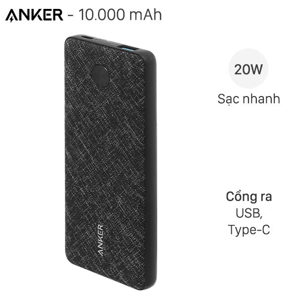 Pin sạc dự phòng Polymer 10000mAh Type C PD 20W Anker PowerCore Slim  A1244