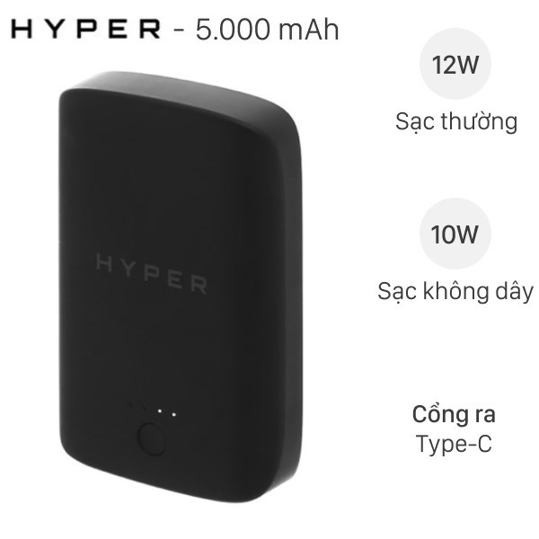 Pin sạc dự phòng Polymer 5000mAh Không dây Magnetic Type C 12W HyperJuice HJ-WL61TC