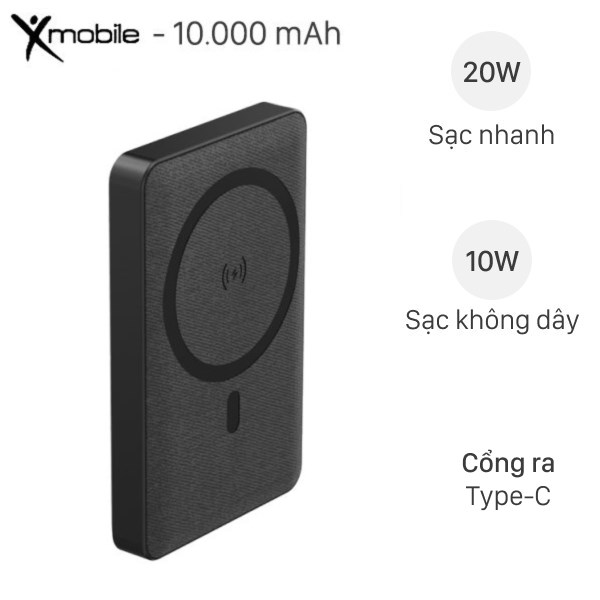 Pin sạc dự phòng Polymer 10000mAh Không dây Magnetic Type C PD 20W Xmobile PowerLite P181P