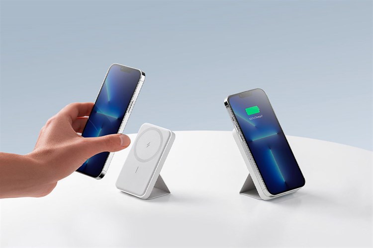 Pin sạc dự phòng Polymer 5000mAh không dây Magnetic Type C 12W Anker MagGo A1611 Màu Trắng