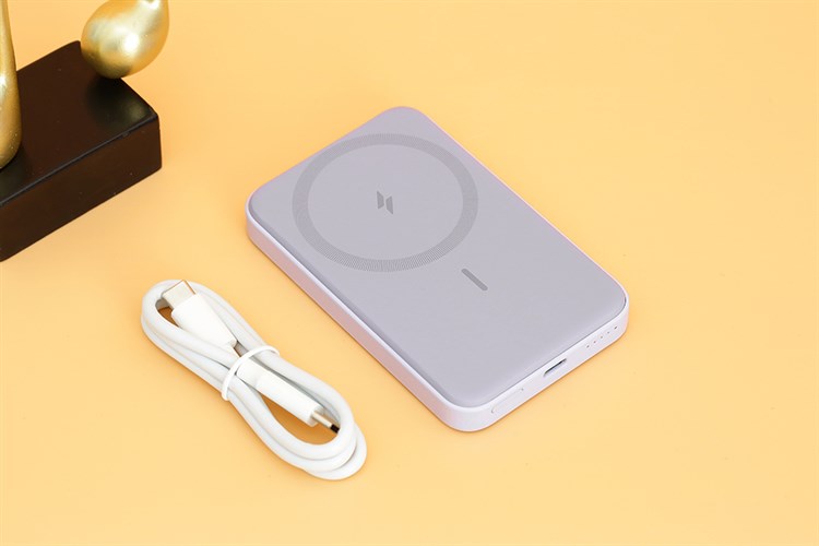 Pin sạc dự phòng Polymer 5000mAh không dây Magnetic Type C 12W Anker MagGo A1611 Màu Tím