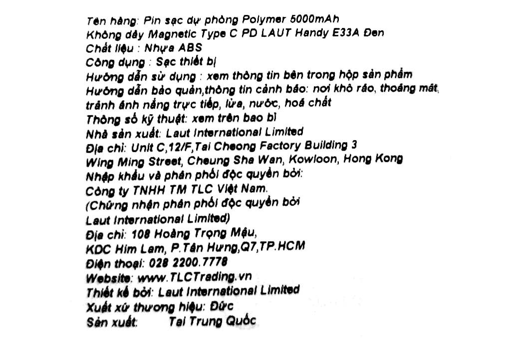 Pin sạc dự phòng Polymer 5000mAh không dây Magnetic Type C PD 20W LAUT Handy E33A Màu Đen