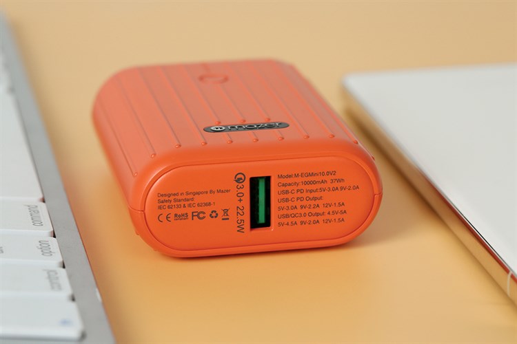 Pin sạc dự phòng Polymer 10000mAh Type C PD QC3.0 22.5W Mazer Super Mini V2 Màu Cam