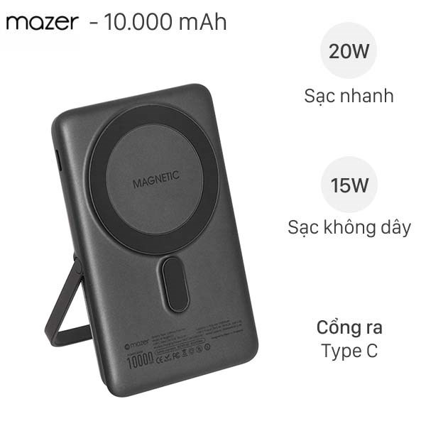Pin sạc dự phòng Polymer 10000mAh Không dây Magnetic Type C PD 20W