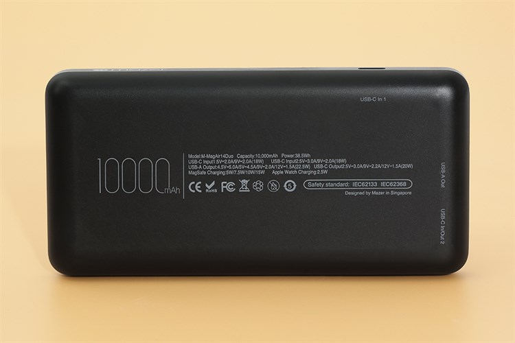 Pin sạc dự phòng Polymer 10000mAh không dây Magnetic 4 in 1 Type C PD 20W Mazer MagAir14 Duo Màu Đen