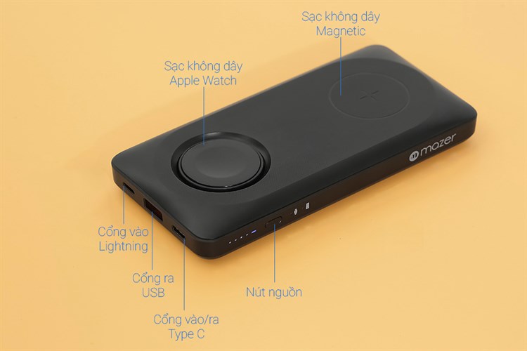 Pin sạc dự phòng Polymer 10000mAh không dây Magnetic 4 in 1 Type C PD 20W Mazer MagAir14 Duo Màu Đen