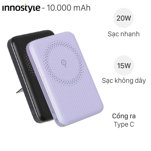 Pin sạc dự phòng 10000mAh Không dây Magnetic Type C PD 20W Innostyle PowerMag Switch 2in1 IA20PD
