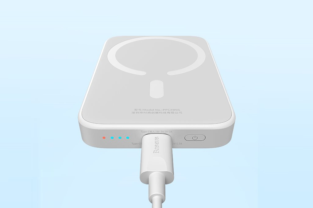 Pin sạc dự phòng Polymer 6000mAh không dây Magnetic Type C PD 20W Baseus PPCXM06 Màu Trắng