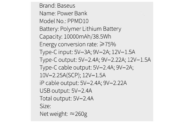 Pin sạc dự phòng Polymer 10000mAh Type C PD 22.5W Baseus Comet PPMD10 kèm cáp Lightning và Type C Màu Xanh