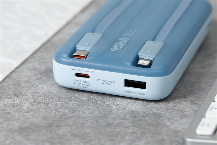 Pin sạc dự phòng Polymer 10000mAh Type C PD 22.5W Baseus Comet PPMD10 kèm cáp Lightning và Type C Màu Xanh