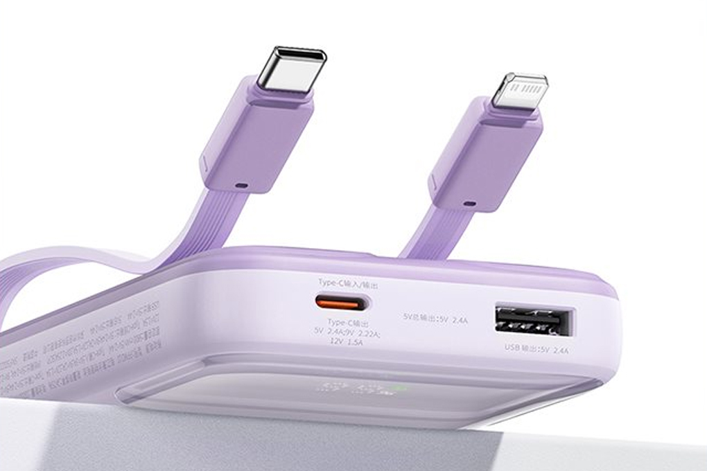Pin sạc dự phòng Polymer 10000mAh Type C PD 22.5W Baseus Comet PPMD10 kèm cáp Lightning và Type C Màu Tím