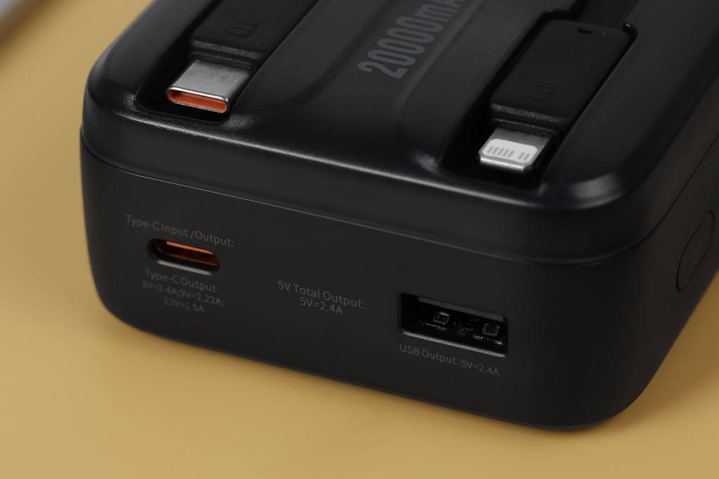 Pin sạc dự phòng Polymer 20000mAh Type C PD 22.5W Baseus Comet PPMD20 kèm cáp Lightning và Type C Màu Đen