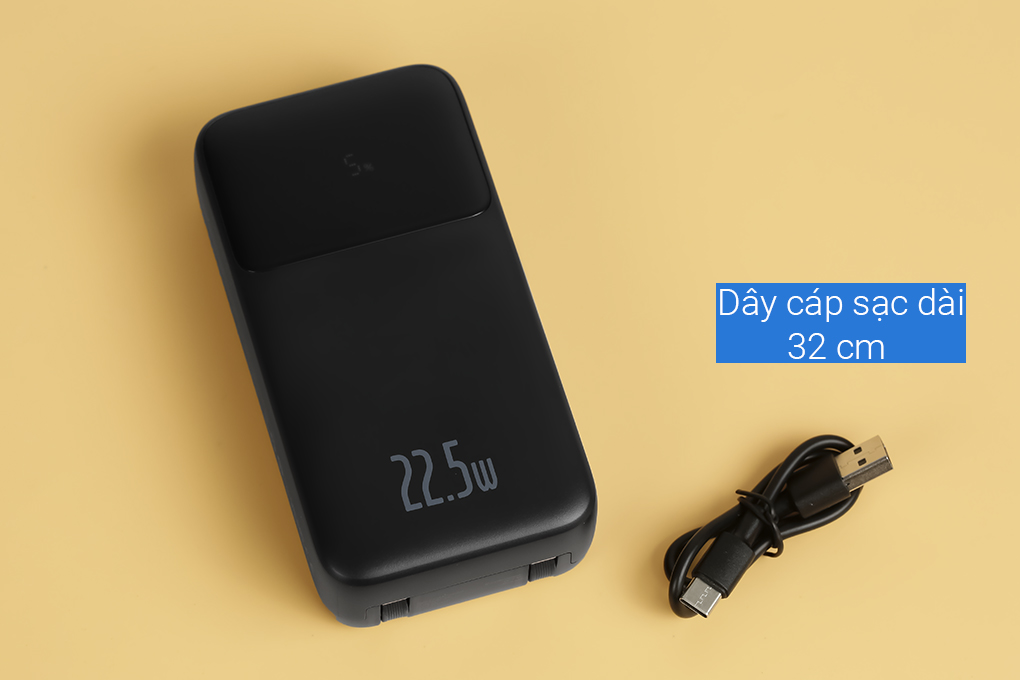 Pin sạc dự phòng Polymer 20000mAh Type C PD 22.5W Baseus Comet PPMD20 kèm cáp Lightning và Type C Màu Đen