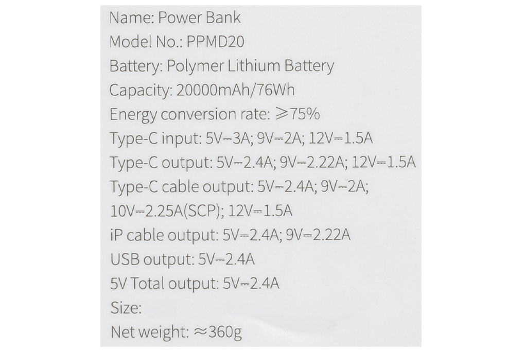 Pin sạc dự phòng Polymer 20000mAh Type C PD 22.5W Baseus Comet PPMD20 kèm cáp Lightning và Type C Màu Đen