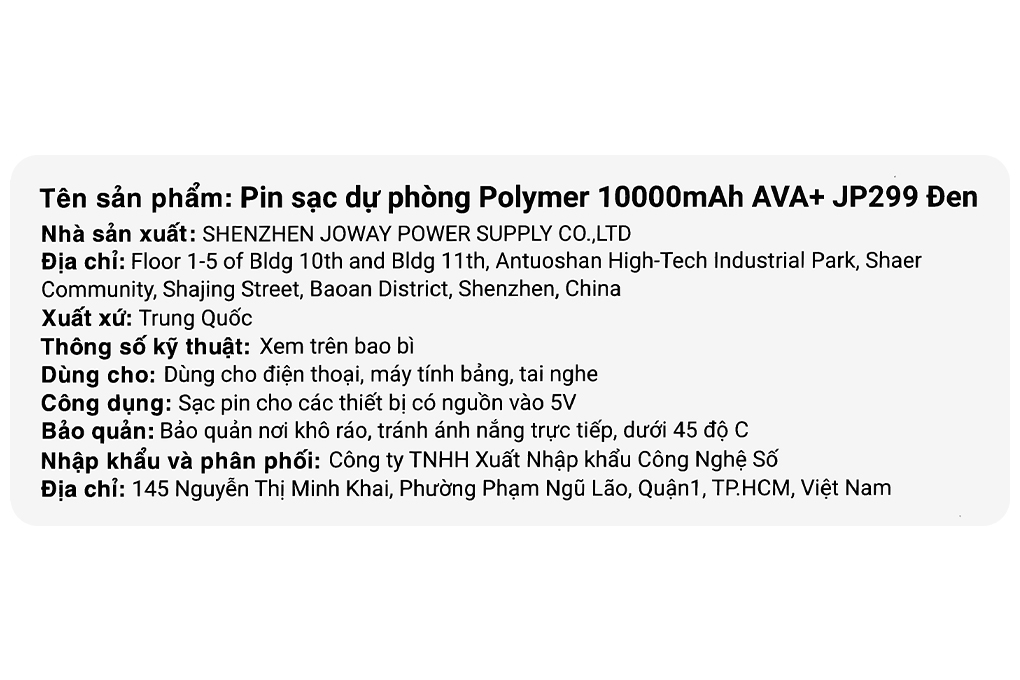 Pin sạc dự phòng Polymer 10000mAh 12W AVA+ JP299 - 9