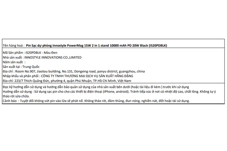 Pin sạc dự phòng 10000mAh không dây Magnetic Type C PD 20W Innostyle PowerMag 2in1 IS20PD Màu Đen