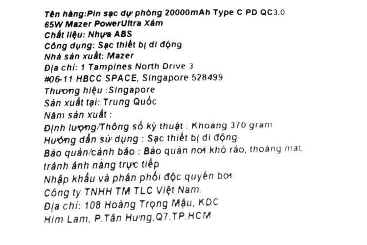 Pin sạc dự phòng 20000mAh Type C PD QC3.0 65W Mazer PowerUltra Màu Xám