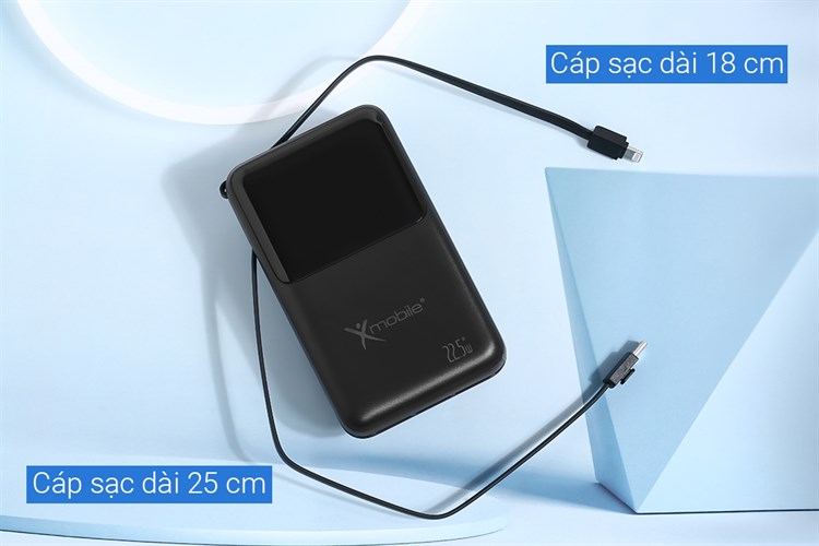Pin sạc dự phòng Polymer 20000mAh Type C PD QC 3.0 22.5W Xmobile S2032 kèm cáp Lightning và Type C Màu Đen