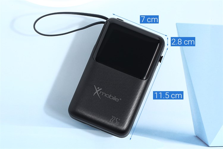 Pin sạc dự phòng Polymer 20000mAh Type C PD QC 3.0 22.5W Xmobile S2032 kèm cáp Lightning và Type C Màu Đen