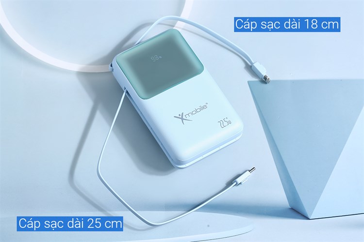 Pin sạc dự phòng Polymer 20000mAh Type C PD QC 3.0 22.5W Xmobile S2032 kèm cáp Lightning và Type C Màu Xanh