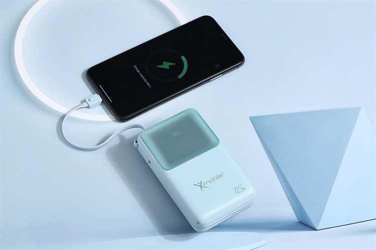 Pin sạc dự phòng Polymer 20000mAh Type C PD QC 3.0 22.5W Xmobile S2032 kèm cáp Lightning và Type C Màu Xanh
